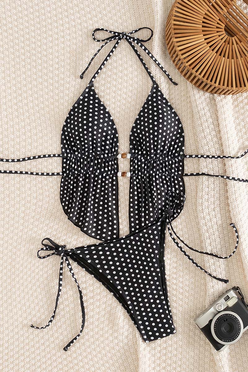 Polka Dot Tie-Front Bikini Set