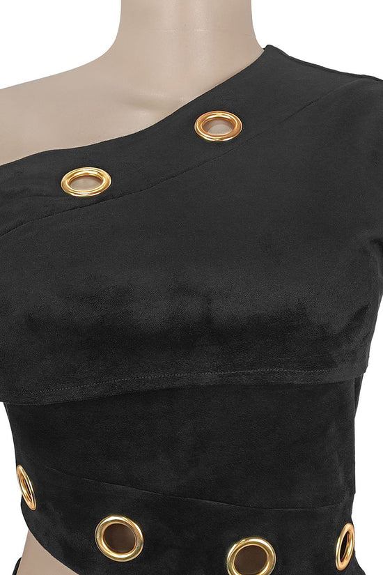 Cutout Ring-Embellished Skirt Set