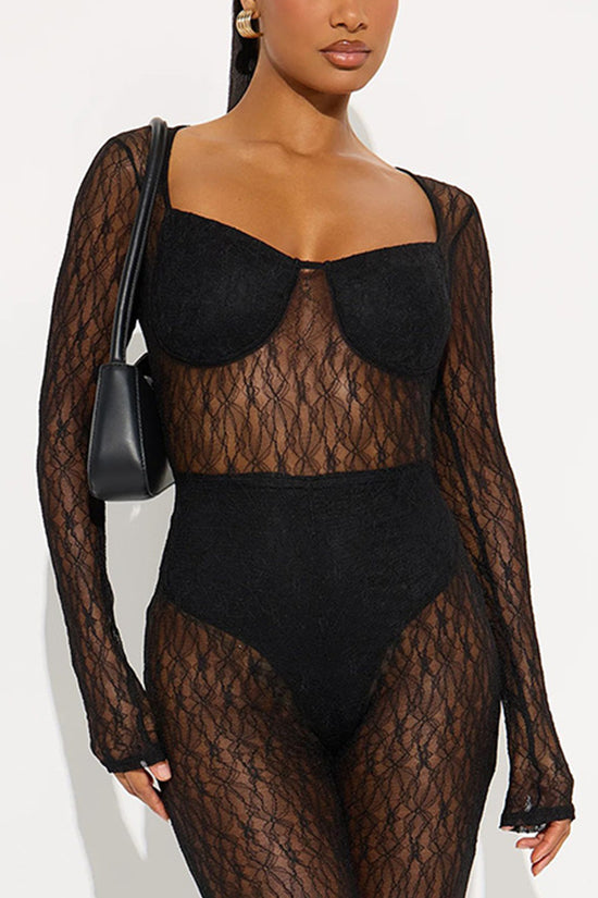 Lace Long Sleeve Bodycon Jumpsuit
