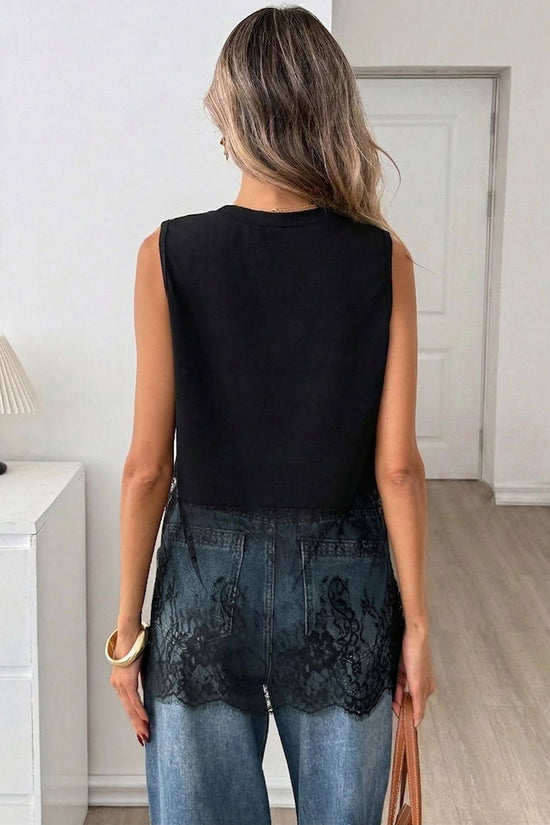 Sleeveless Lace Hem Tank Top