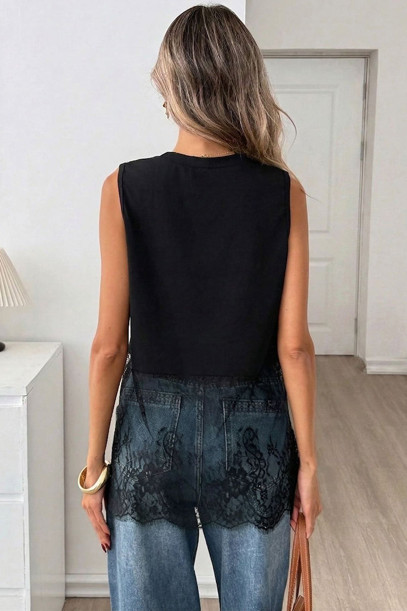 Sleeveless Lace Hem Tank Top