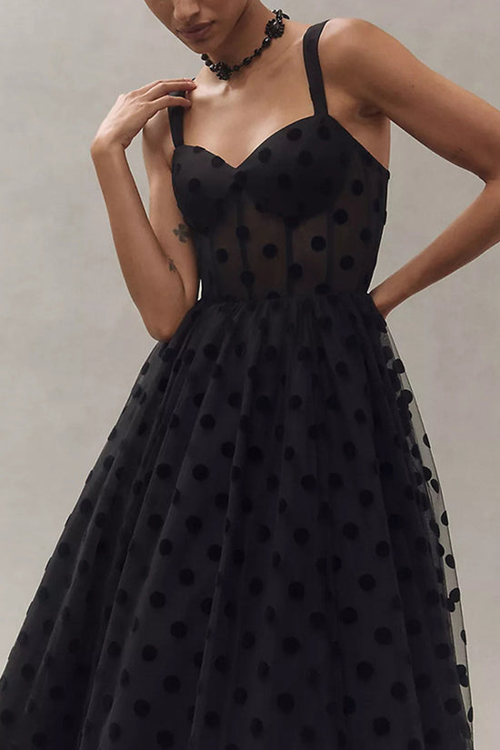 Polka Dot Mesh Midi Dress