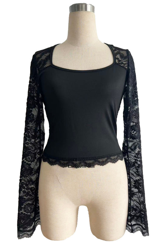 Lace Sleeve Bodycon T-Shirt