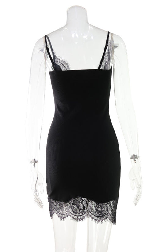 Lace Trim Sleeveless Bodycon Dress