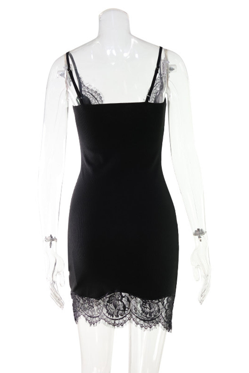 Lace Trim Sleeveless Bodycon Dress