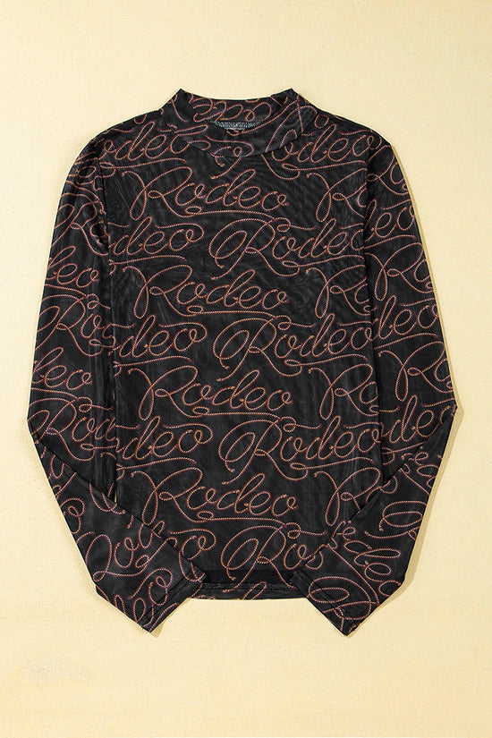 Western Printed Mock Neck Long Sleeve Top