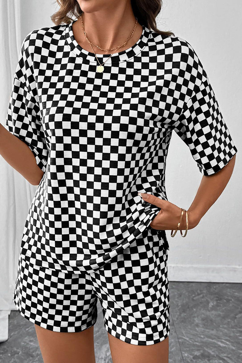 Checkered Short Sleeve Top and Shorts Set