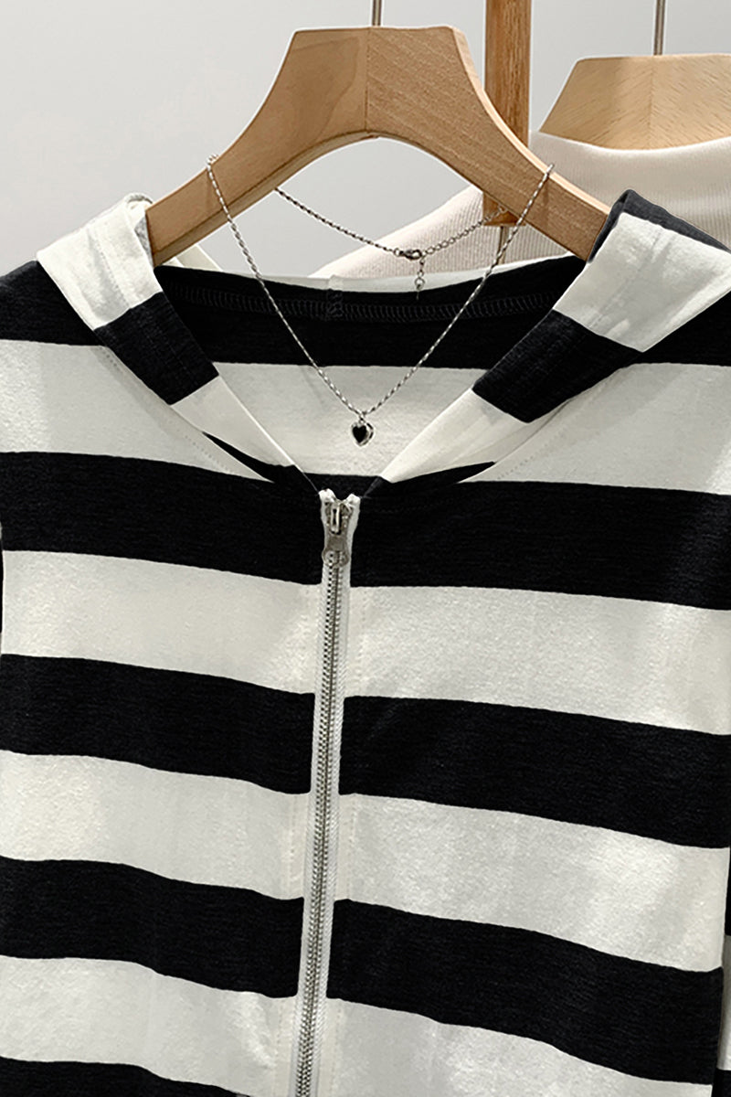 Striped Hooded Zip-Up Jacket