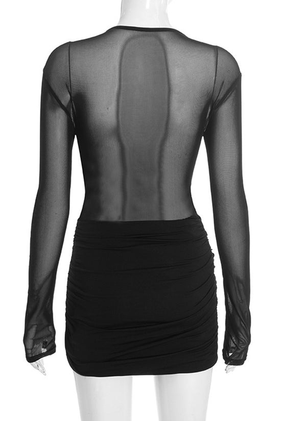 Sheer Long Sleeve Bodycon Casual Dress