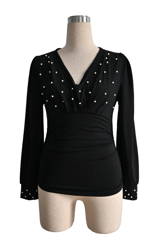 Pearl Embellished Long Sleeve Top
