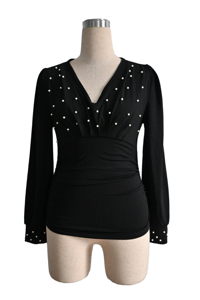 Pearl Embellished Long Sleeve Top