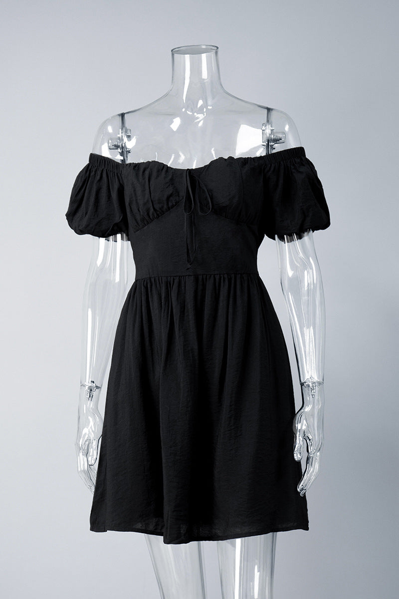 Off-Shoulder Puff Sleeve Casual Dress