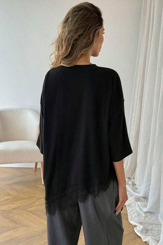 Elegant Lace Trim Loose Fit Top