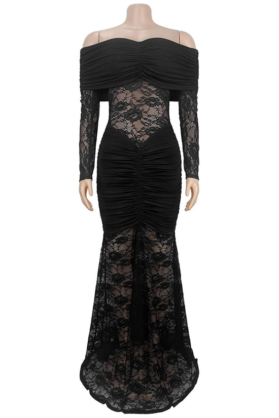 Elegant Off-Shoulder Lace Evening Gown