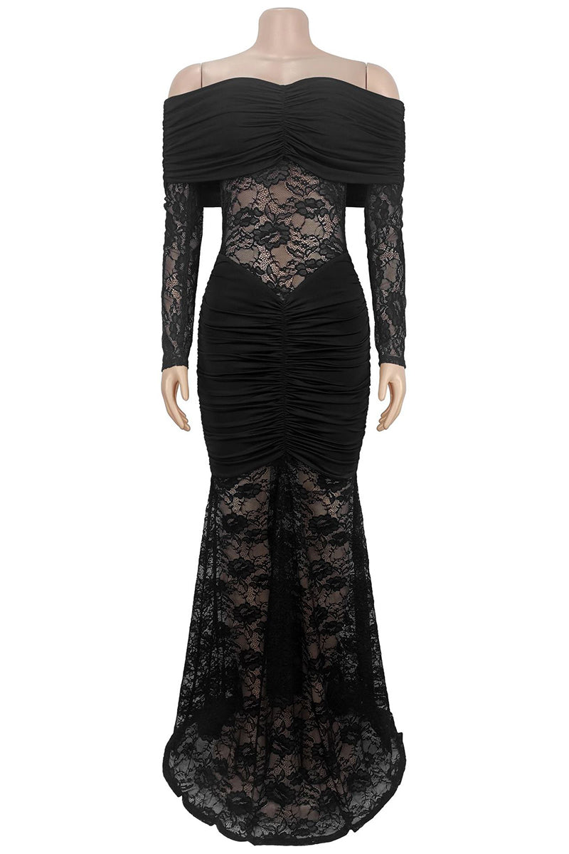 Elegant Off-Shoulder Lace Evening Gown