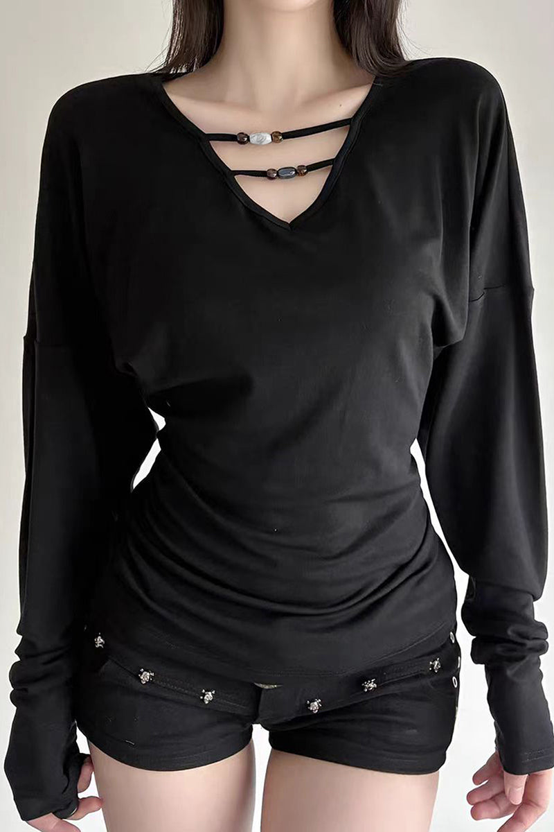 Strappy Neck Long Sleeve Bodycon Top