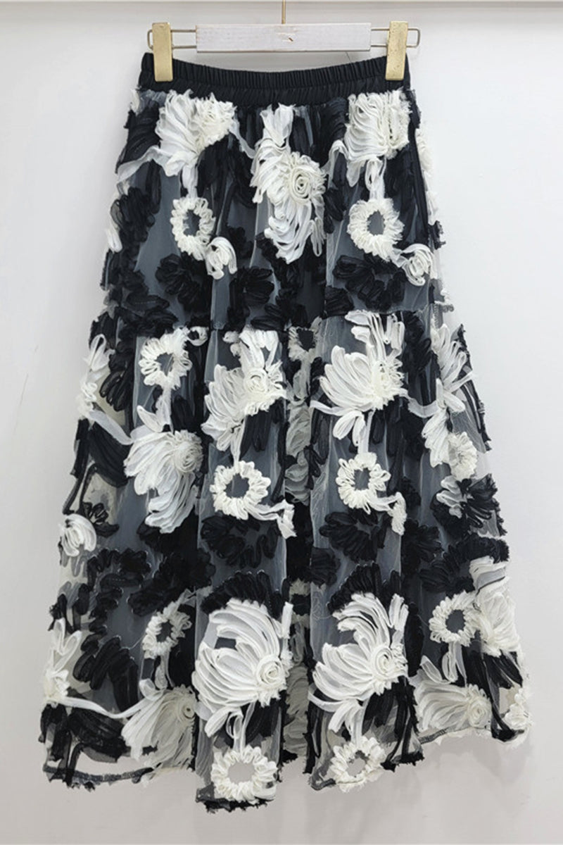 Floral Texture Midi Skirt