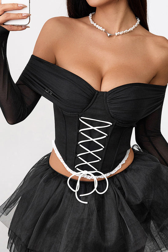 Off-Shoulder Mesh Corset Top