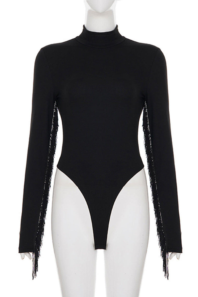 Fringe Detail High Neck Bodysuit