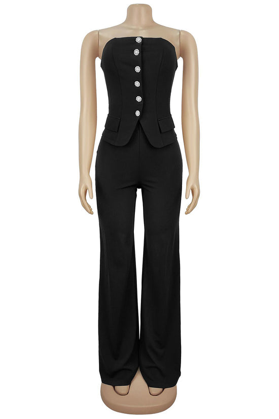 Strapless Buttoned Jumpsuit