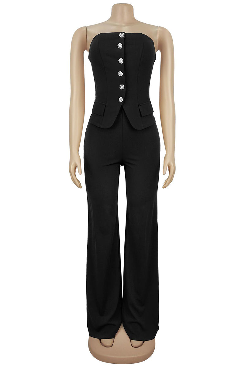 Strapless Buttoned Jumpsuit