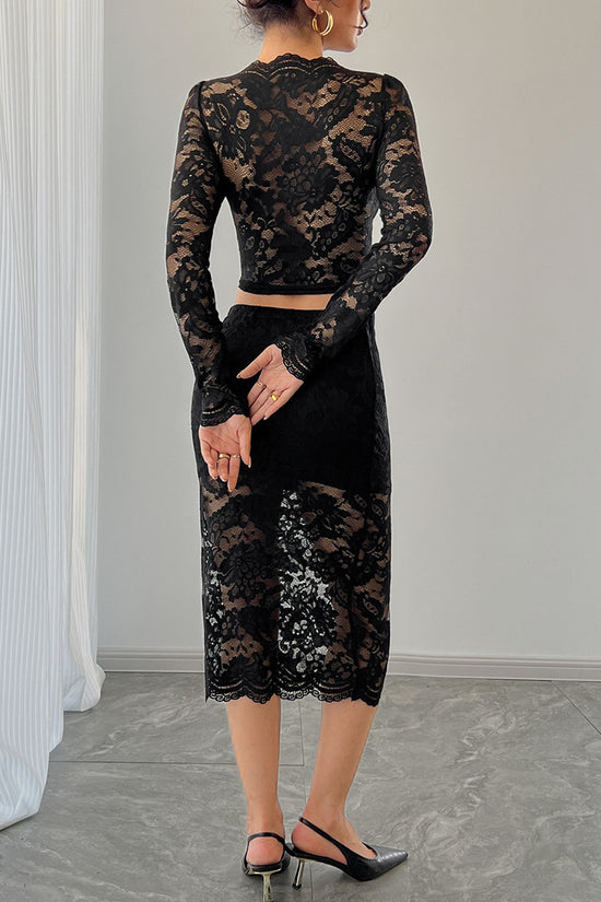 Elegant Lace Long Sleeve Skirt Set