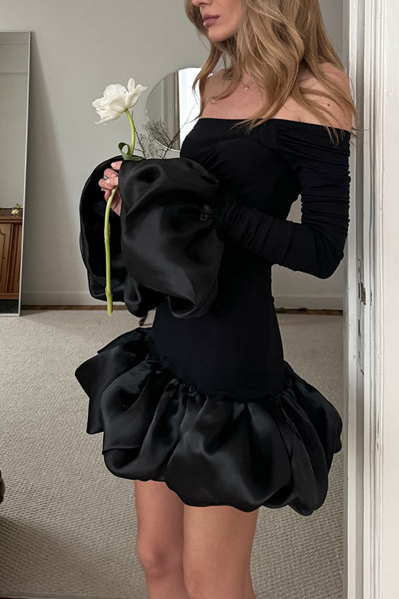 Off-Shoulder Ruffle Hem Mini Dress