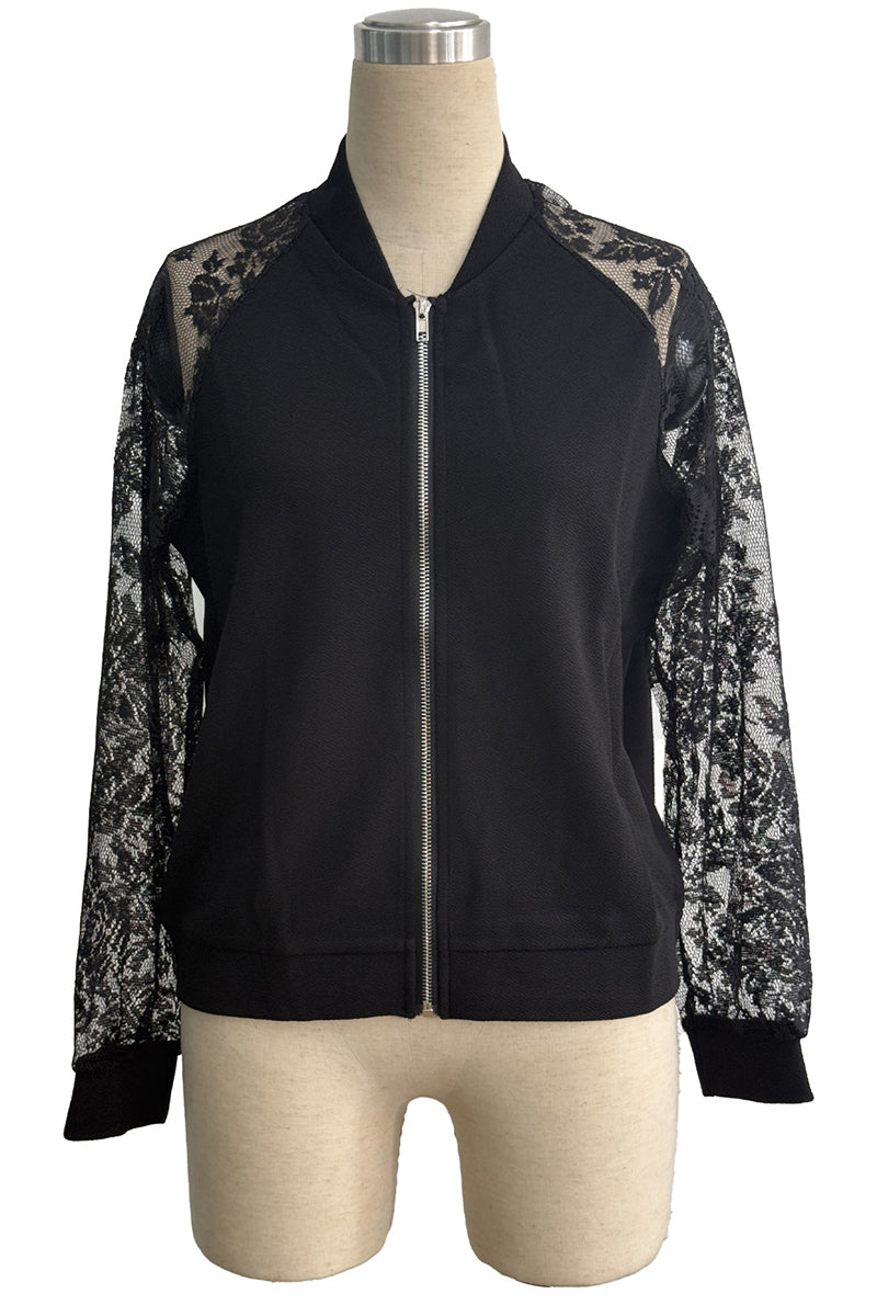 Lace Sleeve Zipper Jacket
