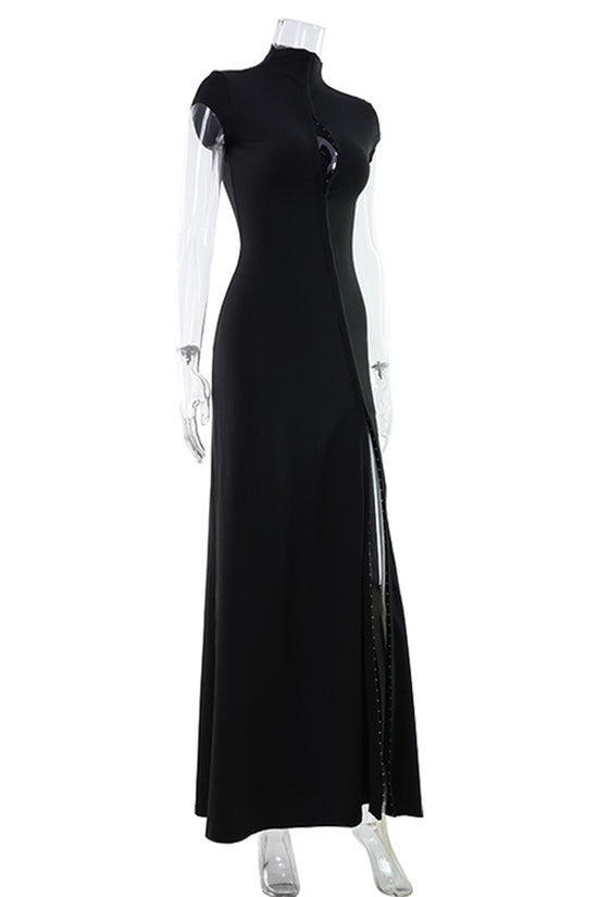 High Collar Slit Maxi Dress