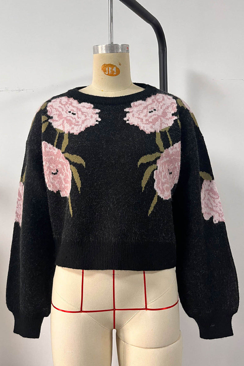 Off-Shoulder Floral Knit Sweater