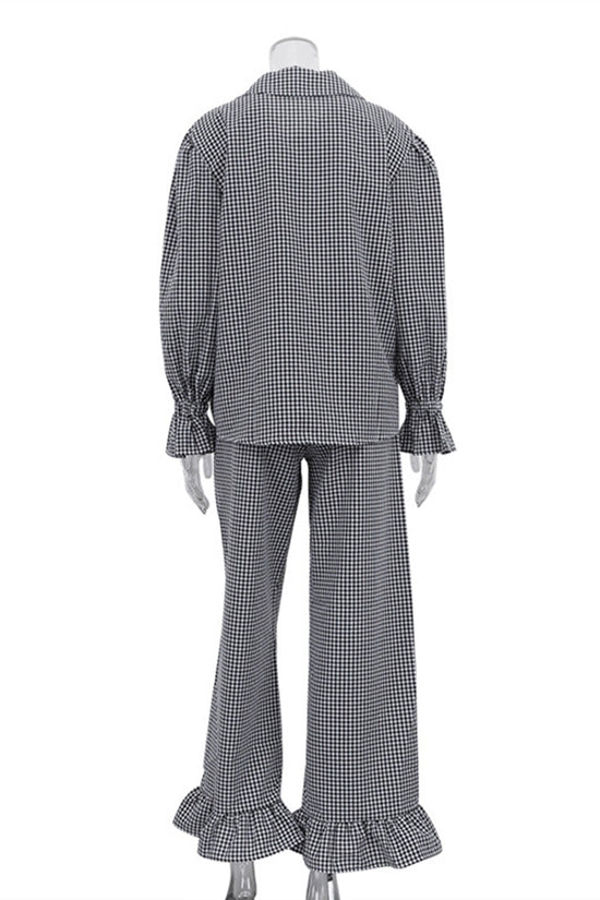 Gingham Ruffle Sleeves and Hem Pants Set