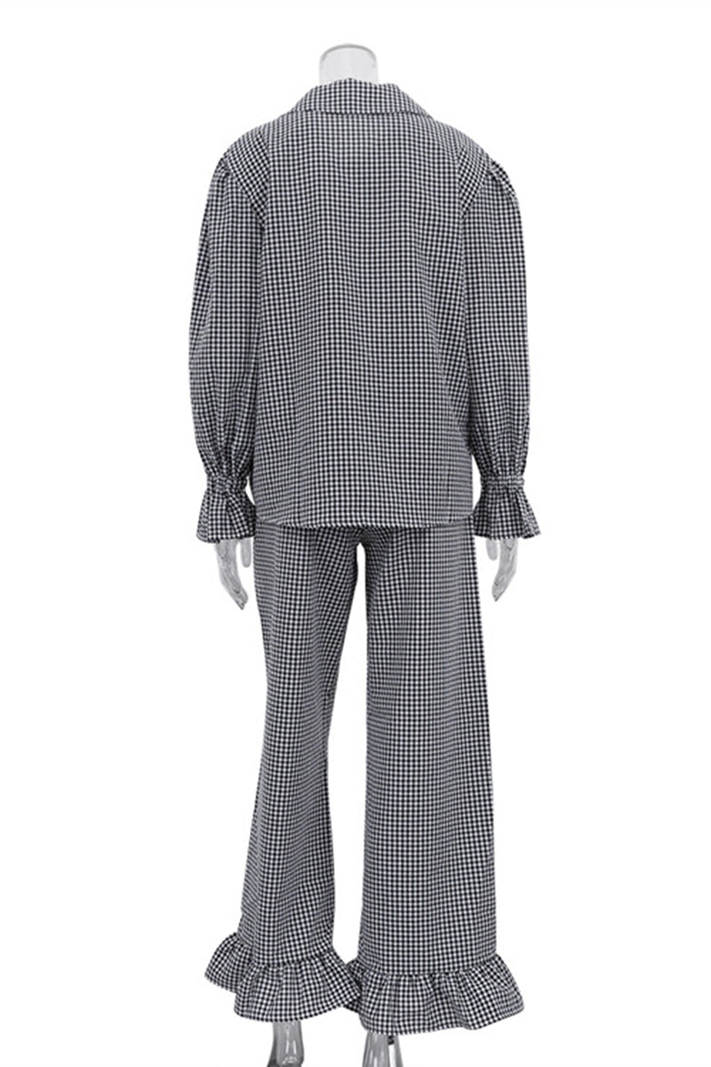 Gingham Ruffle Sleeves and Hem Pants Set