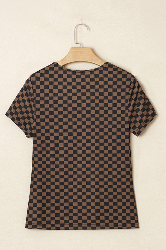 Checkerboard Round Neck T-Shirt