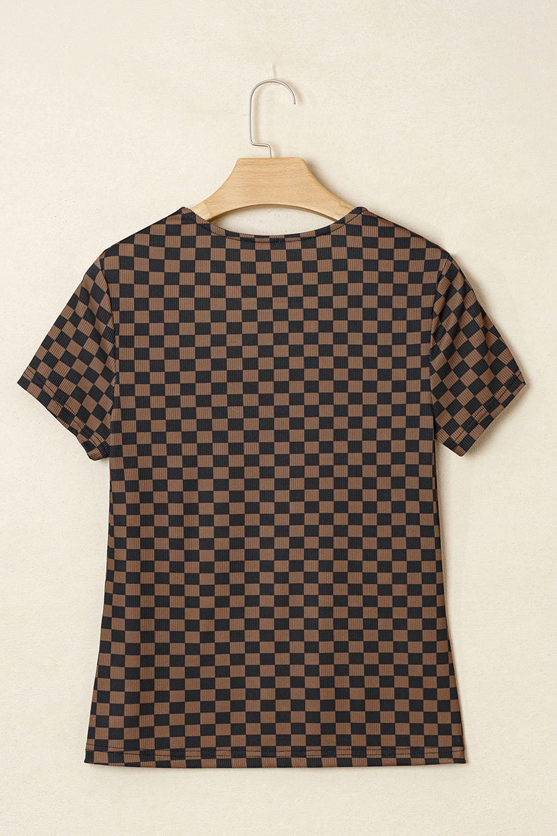 Checkerboard Round Neck T-Shirt