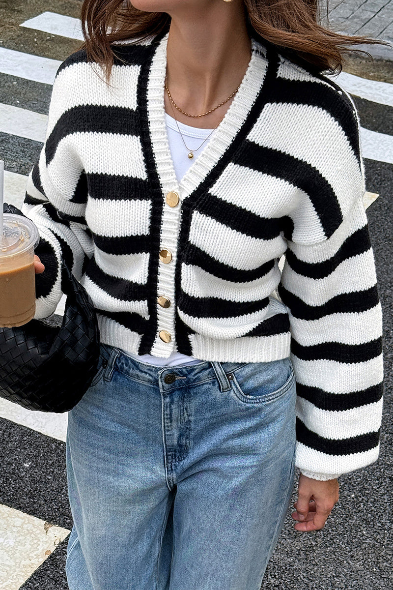 Striped Button-Up Cardigan