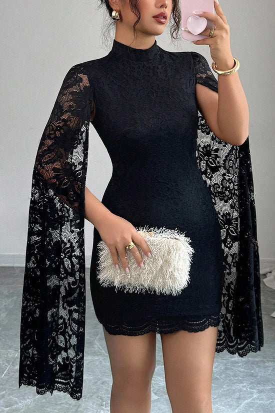 Elegant Lace Cape Sleeve Bodycon Dress