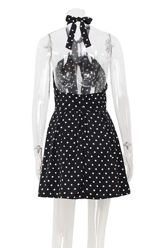 Polka Dot Halter Neck Casual Dress