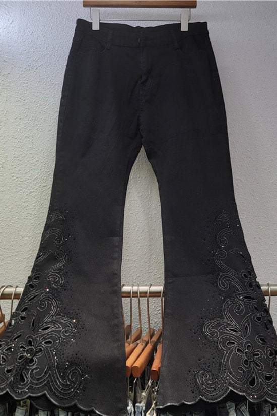 Floral Pattern Wide Leg Jeans
