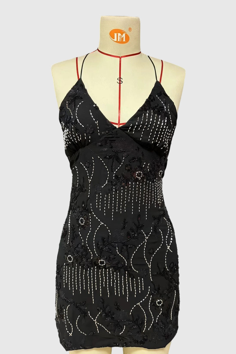 Embellished Spaghetti Strap Mini Dress