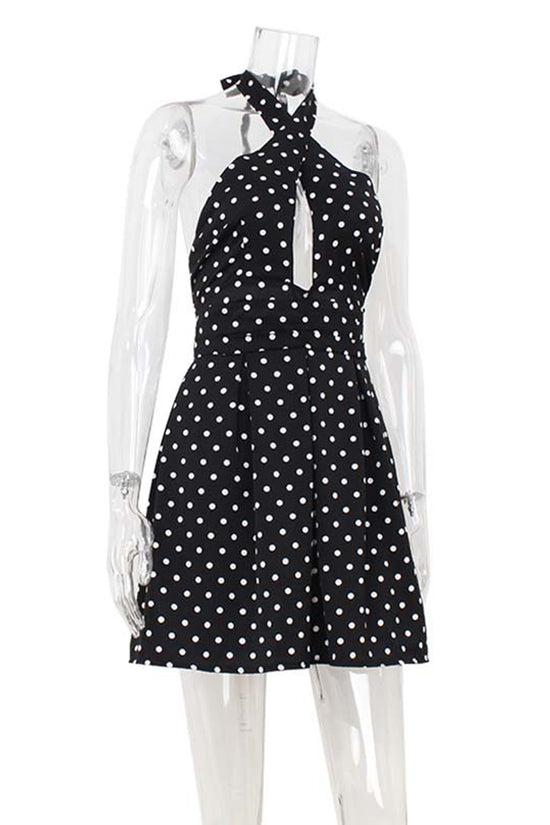 Polka Dot Halter Neck Casual Dress