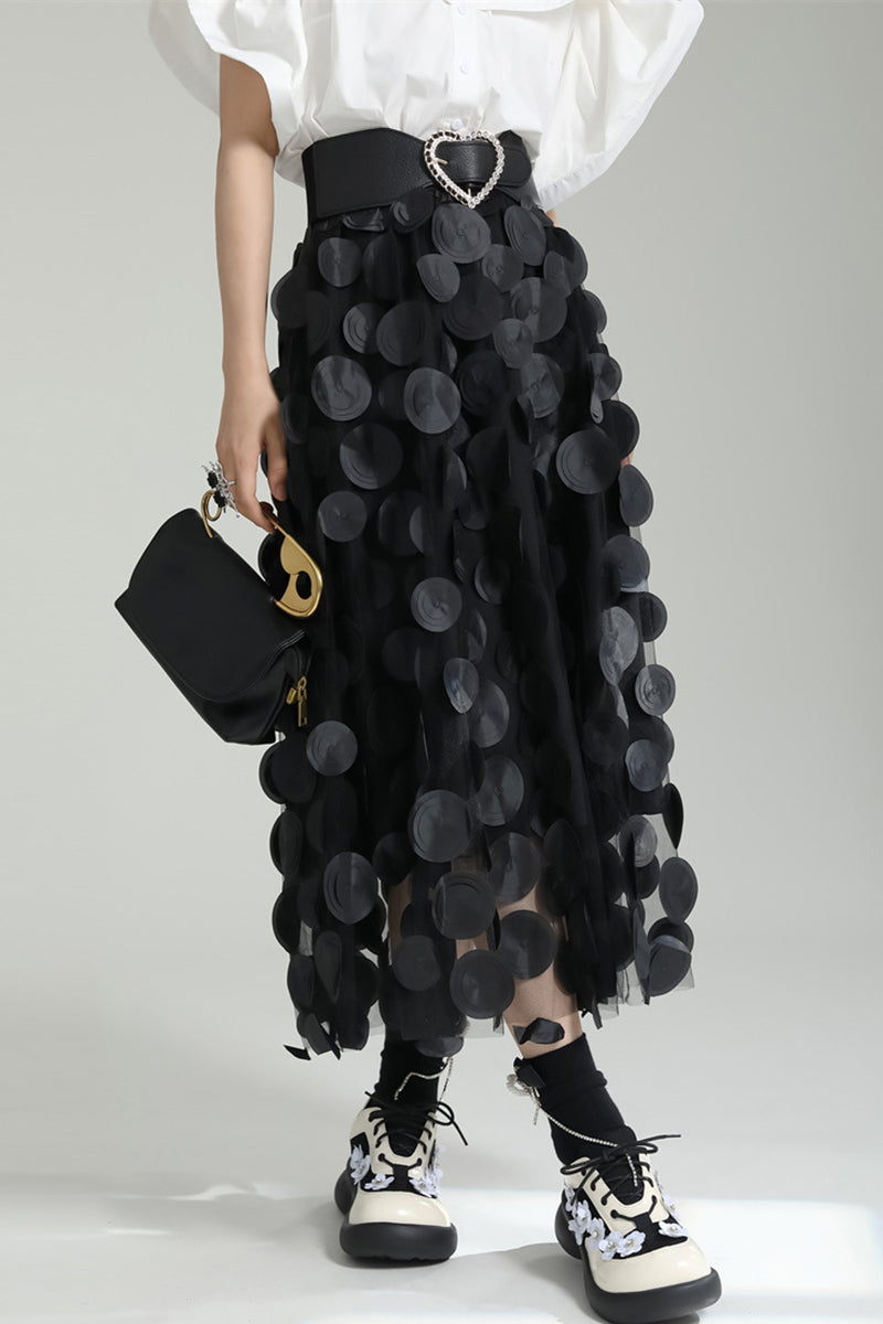 Textured Circle Pattern Midi Skirt