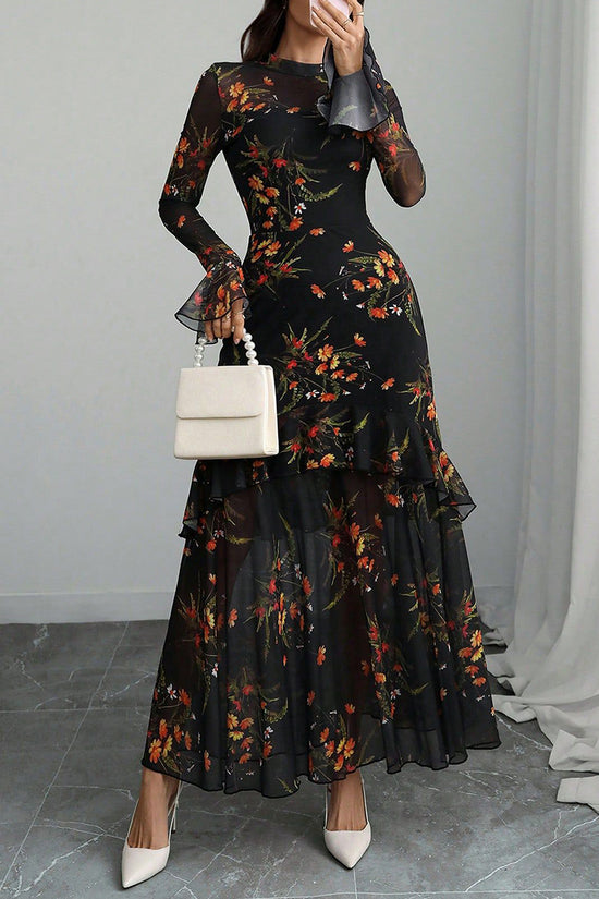 Floral Long Sleeve Layered Dress
