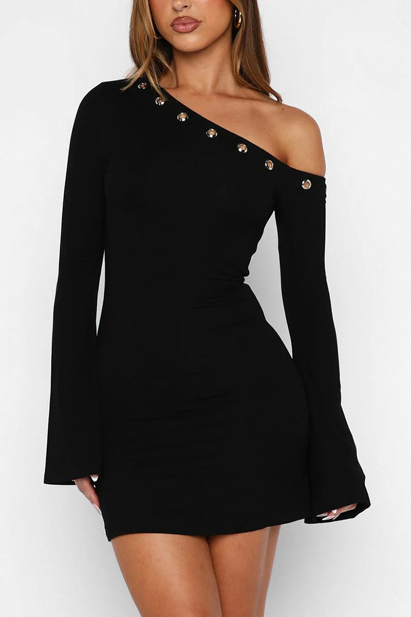 Grommet Detail One-Shoulder Casual Dress