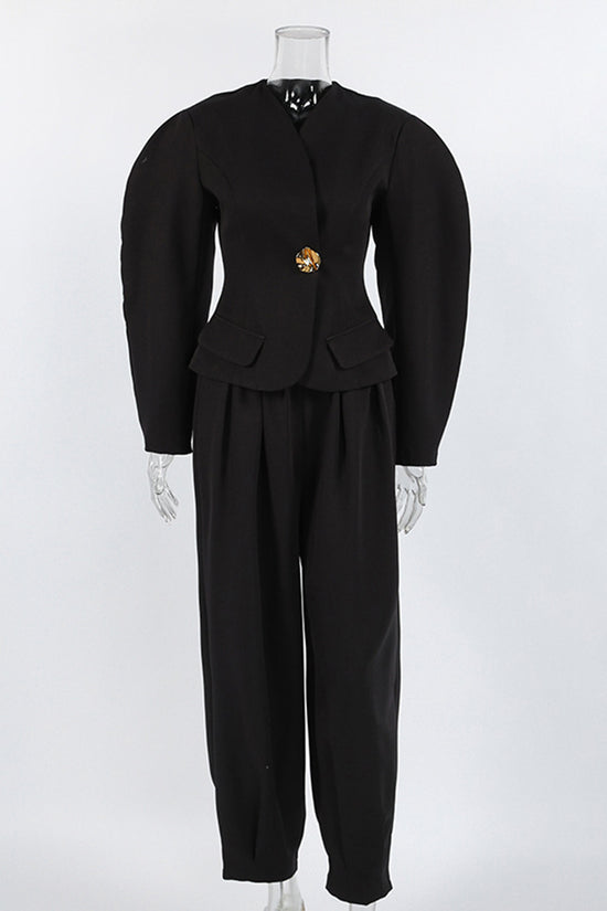 Elegant Puff Sleeve Blazer Suit Set