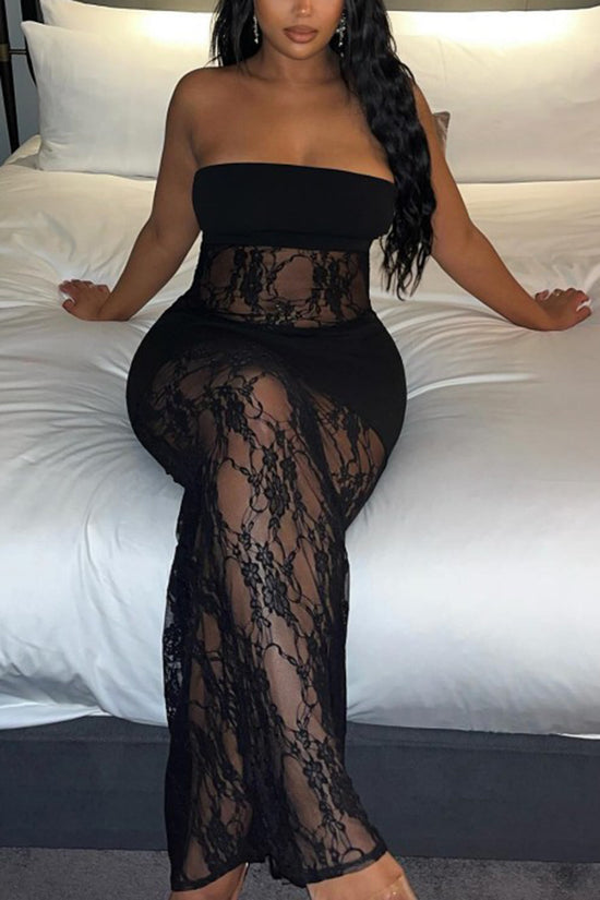 Strapless Lace Panel Bodycon Dress