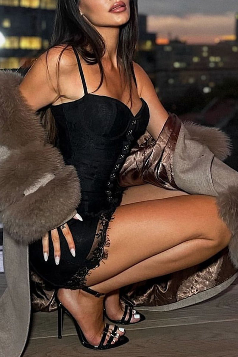 Strappy Lace Bodycon Evening Dress