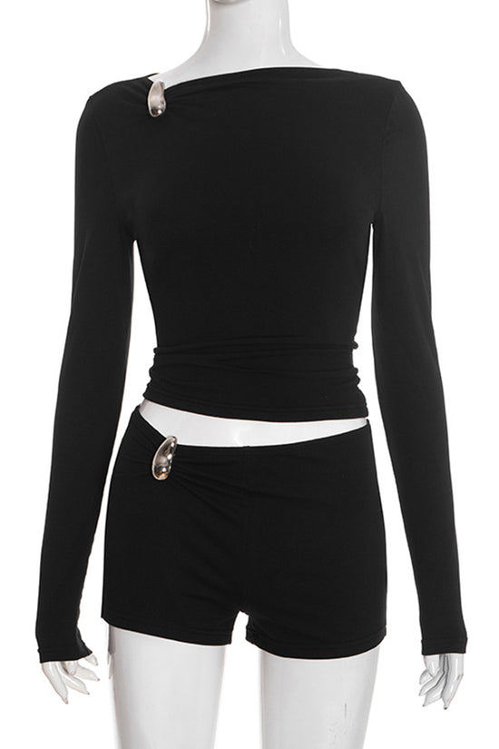 Long Sleeve Shorts Set with Stylish Detail