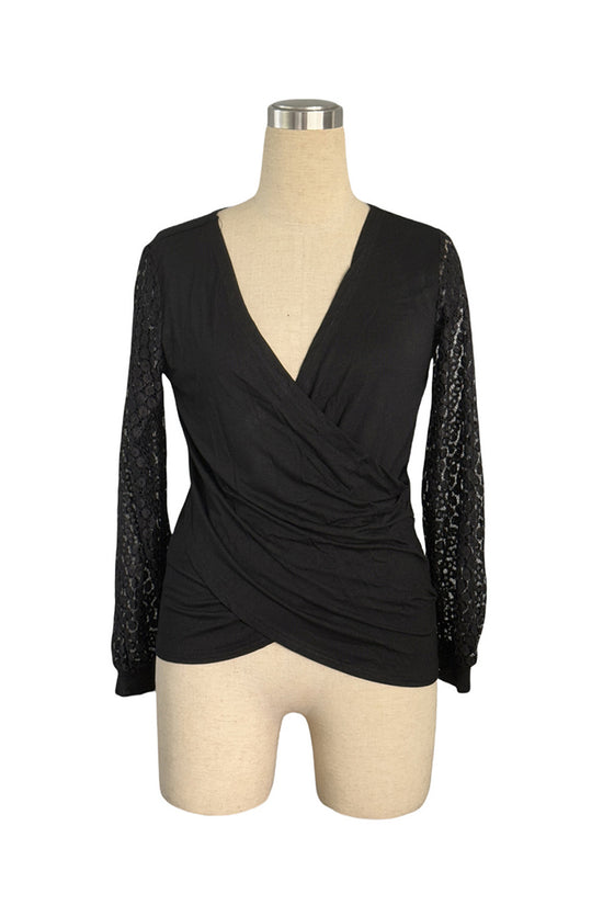 Chic Wrap V-Neck Lace Sleeve Top