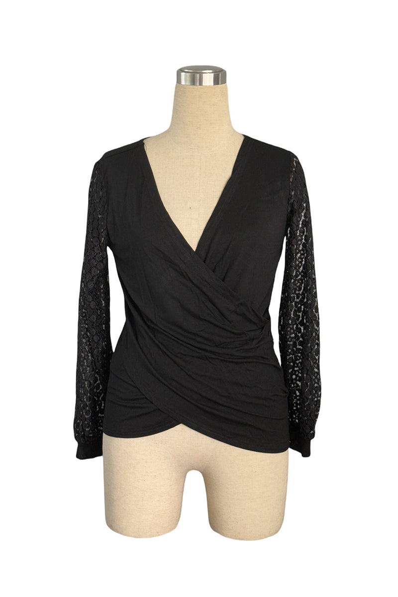 Chic Wrap V-Neck Lace Sleeve Top
