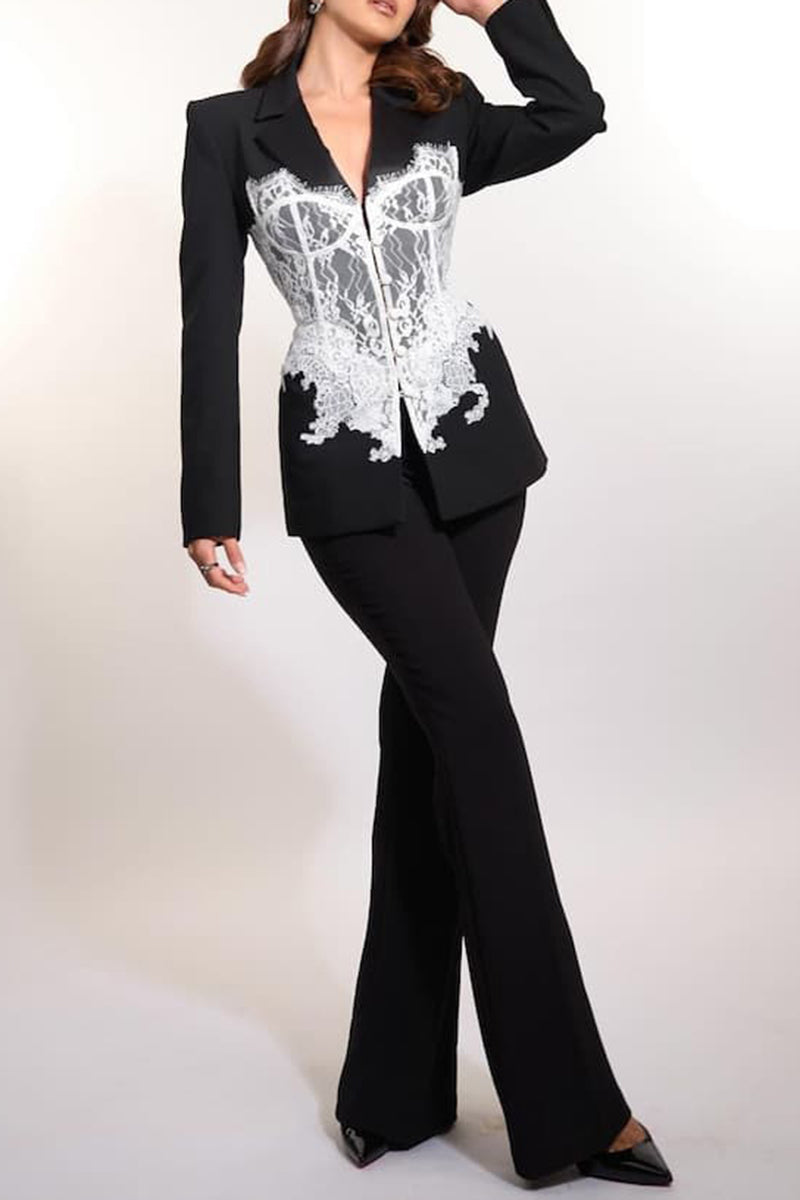Lace-Embellished Structured Blazer